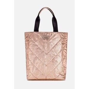 VICTORIA’S SECRET VS LARGE ROSE GOLD METALLIC PUFFER TOTE BAG $58 NWT Purse Sack